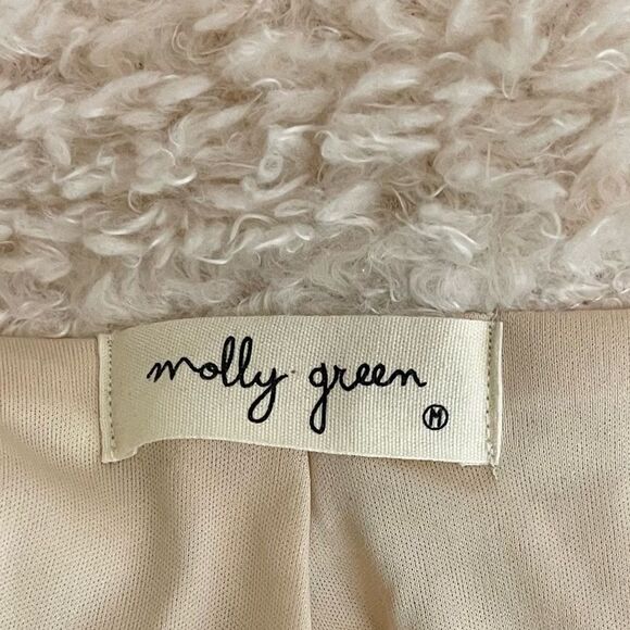 Molly Green Teddy Bear Coat Size Medium Pockets Open Sherpa Soft Cream - Picture 8 of 10